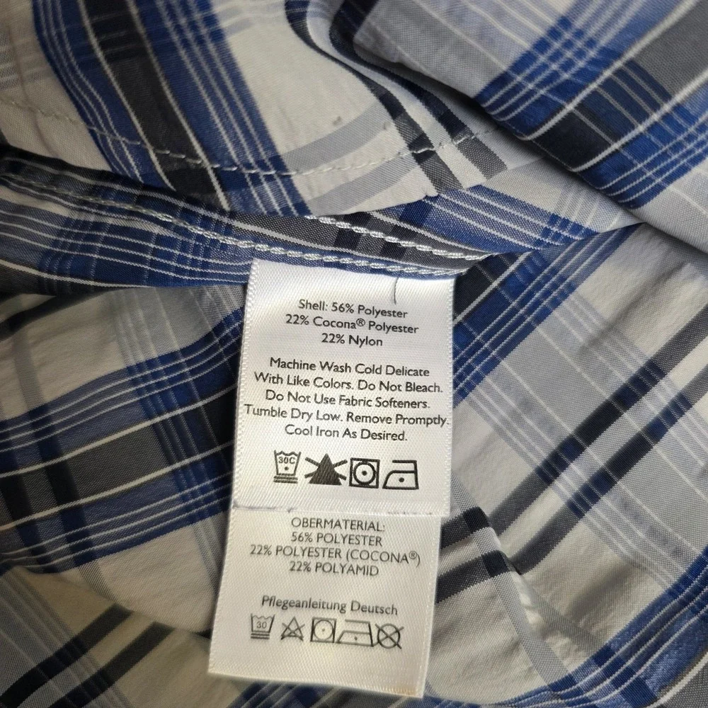 Eddie Bauer Travex Shirt Mens Medium Blue Plaid Long Sleeve Button Up Seersucker
